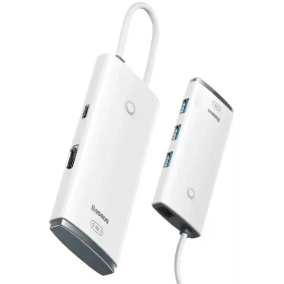 Адаптер Baseus Adapter Lite Series USB-C to HDMI+3xUSB+PD White (WKQX040002)