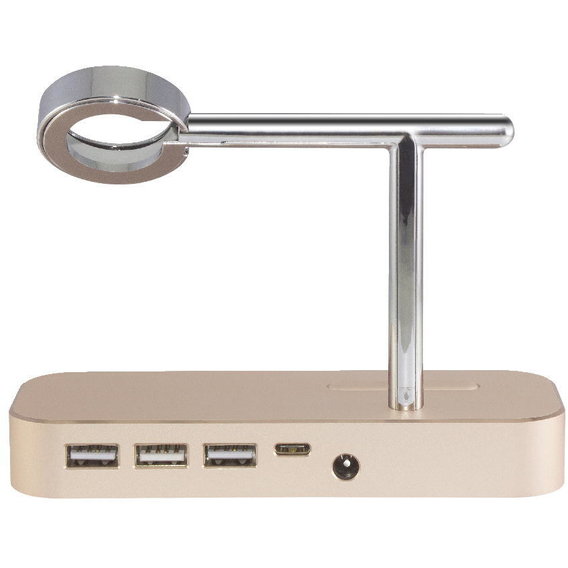 Аксессуар для Watch COTEetCI Dock Stand B18 MFI Hub Stand 3 USB and USB-C Gold (CS7200-CEG) for Apple iPhone and Apple Watch