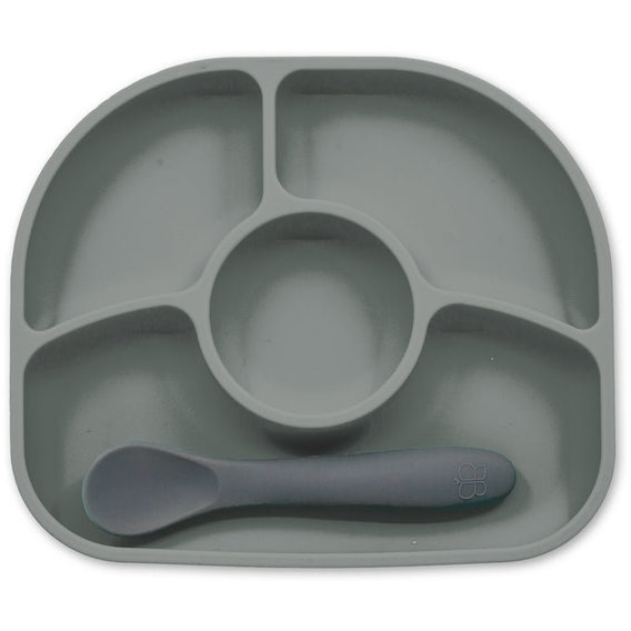 Силиконовая тарелка на присоске с ложкой BBluv, серый (B0153-G)