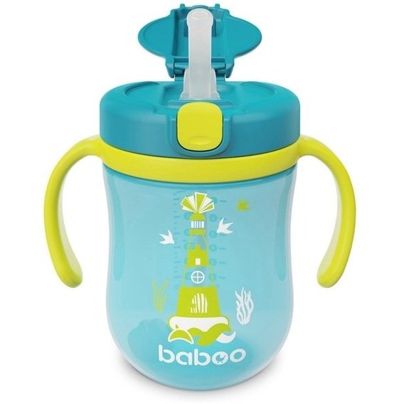 Чашка-непроливайка Baboo с трубочкой 300 мл бирюзовая (90602)