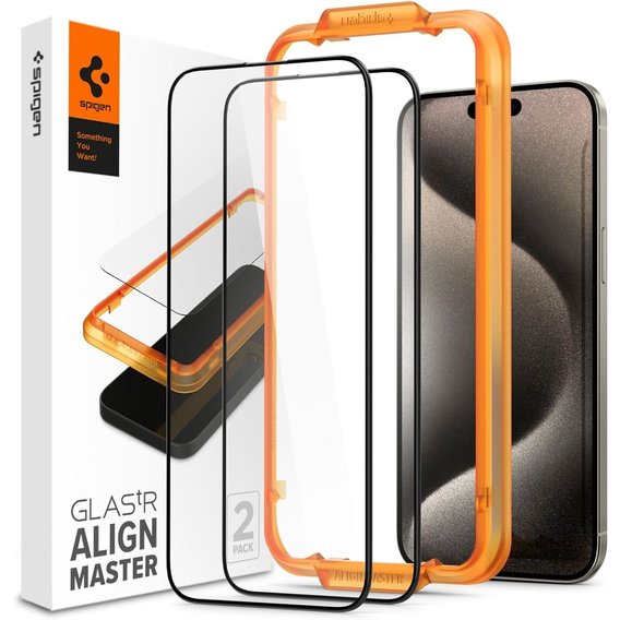 Аксессуар для iPhone Spigen Tempered Glas tR AlignMaster FC 2 Pack Black (AGL06886) for iPhone 15 Plus