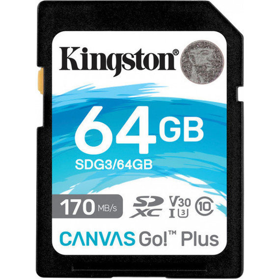 Карта памяти Kingston 64GB SDXC Class 10 UHS-I U3 V30 Canvas Go Plus (SDG3/64GB)