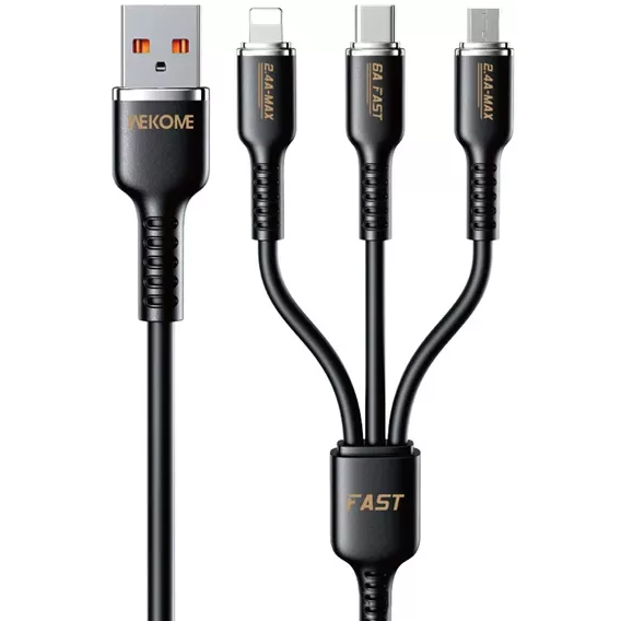Кабель Wk USB Cable to Micro USB/Lightning/Type-C Tint Series Real Silicon Super Fast Charging 66W Black (WDC-07th)