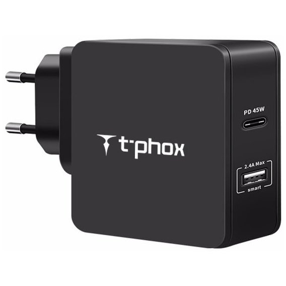 Зарядное устройство T-PHOX Wall Charger Quick Charge Power Delivery USB-C and USB 2.4A 57W Black (Apace Wall 57W)