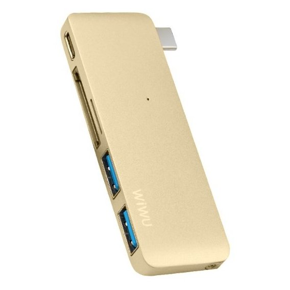 Адаптер WIWU Adapter C1 Plus USB-C to USB-C+SD+2xUSB3.0 HUB Gold (6957815503797)
