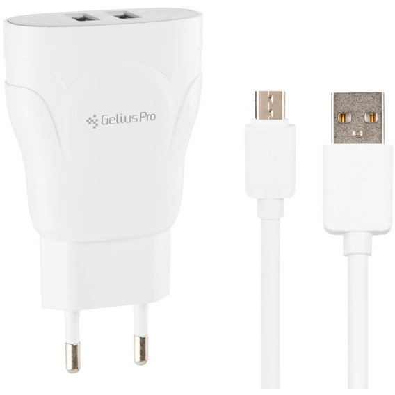 Зарядное устройство Gelius USB Wall Charger 2xUSB Pro Focus 2.1A with microUSB Cable White (GP-HC01)