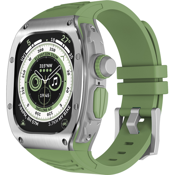 Аксессуар для Watch Stainless Steel Case + Fluorine Green Straps + Silver Case for Apple Watch 45mm
