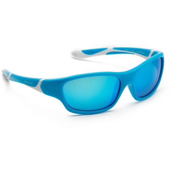 Детские солнцезащитные очки Koolsun бело-бирюзовые серия Sport (Размер 6+) (KS-SPBLSH006)