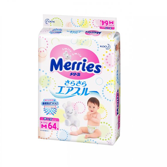 Подгузники Merries для детей M (64 шт.) 6-11 кг (563795/382184)