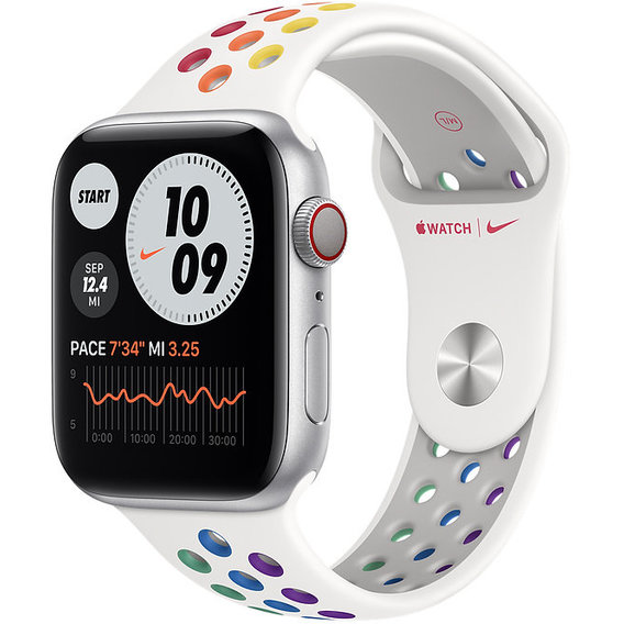 Apple Watch Series 6 Nike 44mm GPS+LTE Silver Aluminum Case with Pride Nike Sport Band (M0GL3,MYD62AM)
