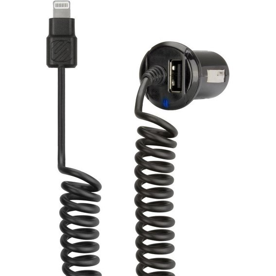 Зарядное устройство Scosche Car Charger STRIKEDRIVE 12W+12W 2.4A Black with Integrated Lightning Cable (I2C24A)
