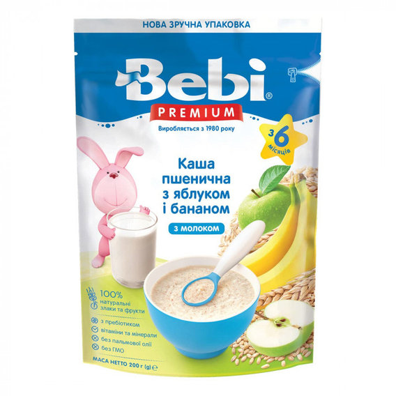 Каша молочная Bebi Premium Пшеничная с яблоком и бананом 200 г (1105058)