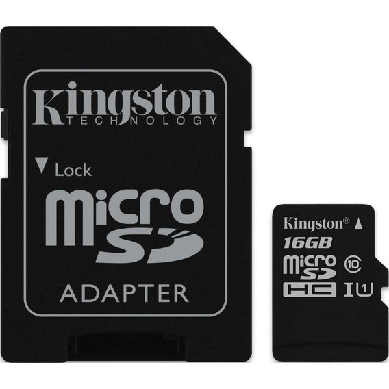 Карта памяти Kingston 16GB microSDHC Class 10 UHS-I U1 + adapter (SDC10G2/16GB)