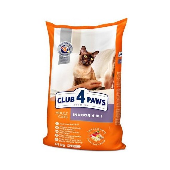 Сухой корм Club 4 Paws Premium Adult cats для взрослых кошек, живущих в помещении 4в1 14 кг (4820083909436)