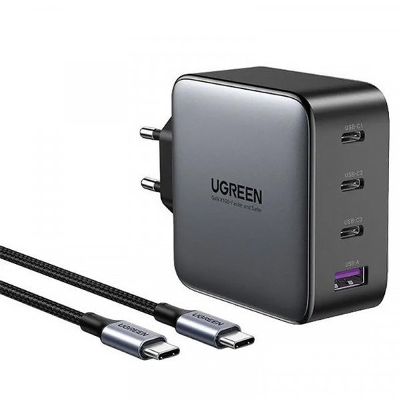 Зарядное устройство Ugreen Wall Charger 3хUSB-C+USB CD226 GaN 100W Gray with USB-C Сable (90575)