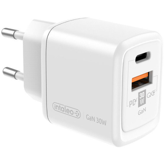 Зарядное устройство Intaleo Wall Charger USB-C+USB GaN PD QC 30W White (TCG30GAN)