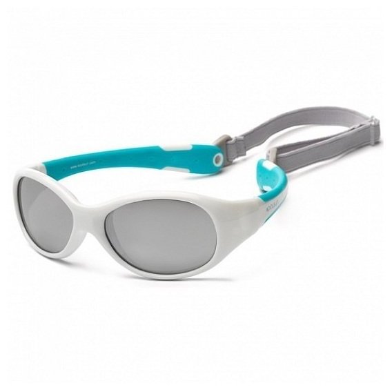 Детские солнцезащитные очки Koolsun бело-бирюзовые (Размер 3+) (KS-FLWA003)