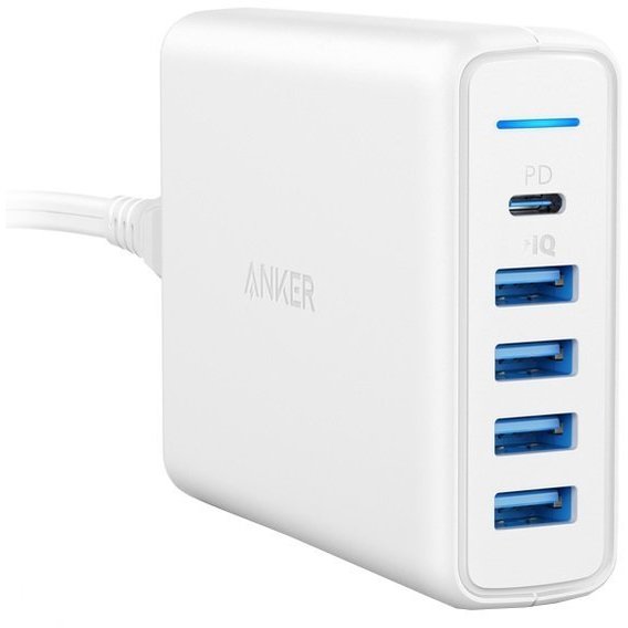 Зарядное устройство ANKER USB Wall Charger PowerPort 5 60W 4xUSB PIQ + USB-C PD V3 White (A2056L21)