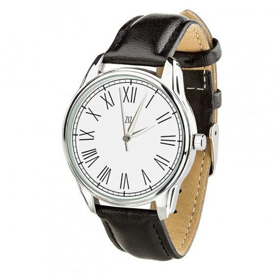 Наручные часы ZIZ "Римская классика белая" (ремешок насыщенно - черный, серебро) + дополнительный ремешок