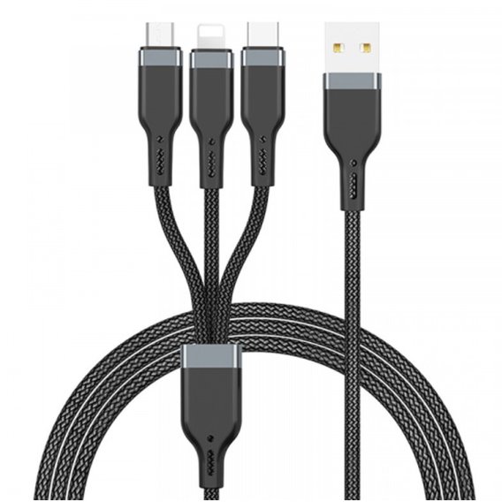 Кабель WIWU USB Cable to Lightning/microUSB/USB-C 1.2m Black (PT05)