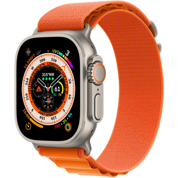 Apple Watch Ultra GPS + Cellular 49mm Titanium Case with Orange Alpine Loop - Medium (MQFL3/MQEU3)