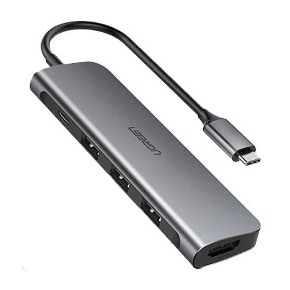 Адаптер Ugreen Adapter CM136 USB-C to HDMI+3xUSB3.0+USB-C Space Gray (50209)