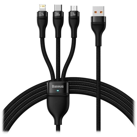 Кабель Baseus USB Cable to Micro USB/Lightning/Type-C Flash Series 2 Fast Charging 100W 1.2m Black (CASS030001)