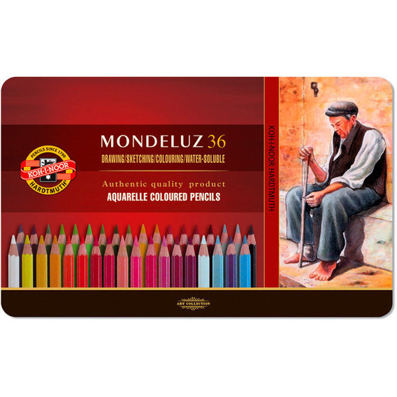 Карандаши цветные акварель KOH-I-NOOR Mondeluz, металлическая коробка, 36 цветные (3725)