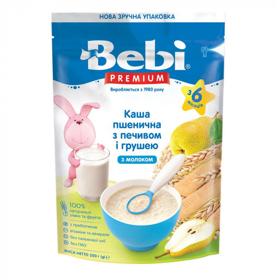 Каша молочная Bebi Premium Пшеничная с печеньем и грушей 200 г (1105074)