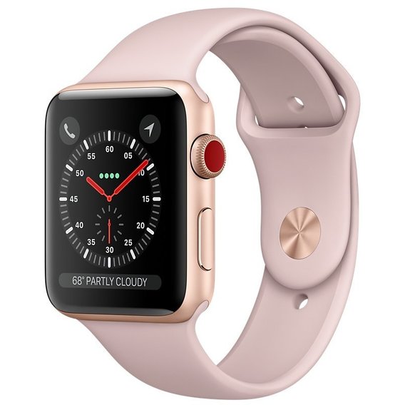 Apple Watch Series 3 42mm GPS+LTE Gold Aluminum Case with Pink Sand Sport Band (MQK32)