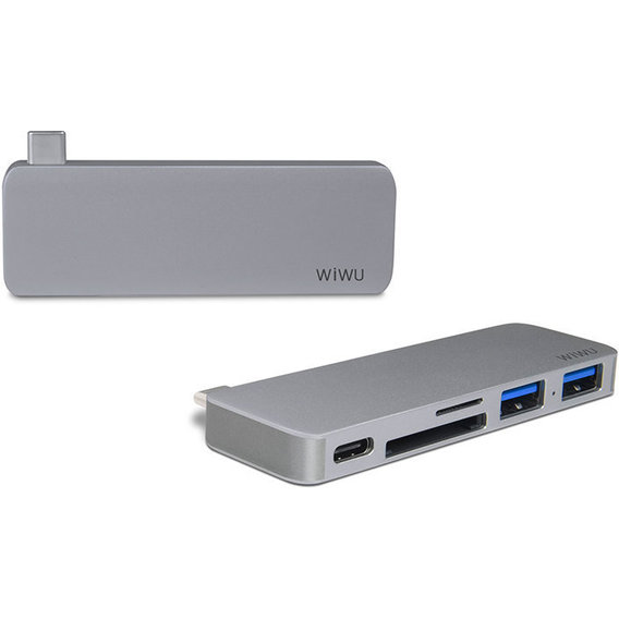 Адаптер WIWU Adapter T6 USB-C to USB-C+SD+2xUSB3.0 HUB Gray