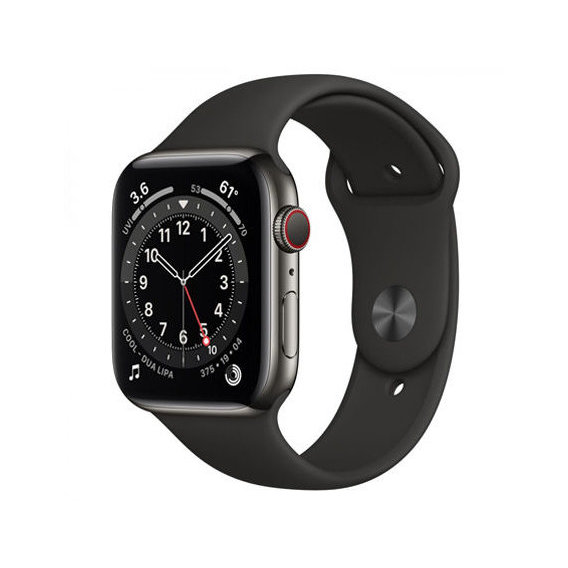 Apple Watch Series 6 44mm GPS+LTE Graphite Stainless Steel Case with Black Sport Band (M07Q3)