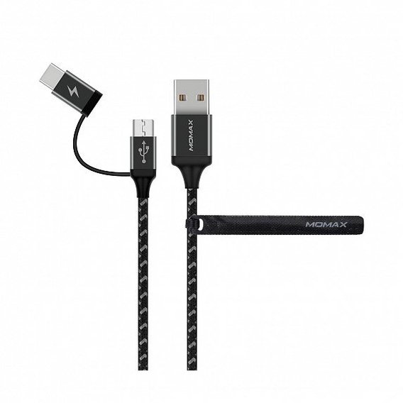 Кабель Momax Cable USB-C to microUSB/USB-C Zero 1m Black (DTC11D)
