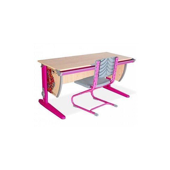 Стол универсальный трансформируемый СУТ.15 (120 см*61 см)+ Стул СУТ.01 (пластик) клен/розовый с рисунком (цветы)