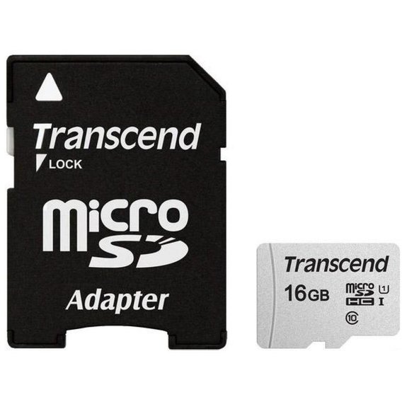 Карта памяти Transcend 16GB microSDHC Class 10 UHS-I U1 + adapter (TS16GUSD300S-A)