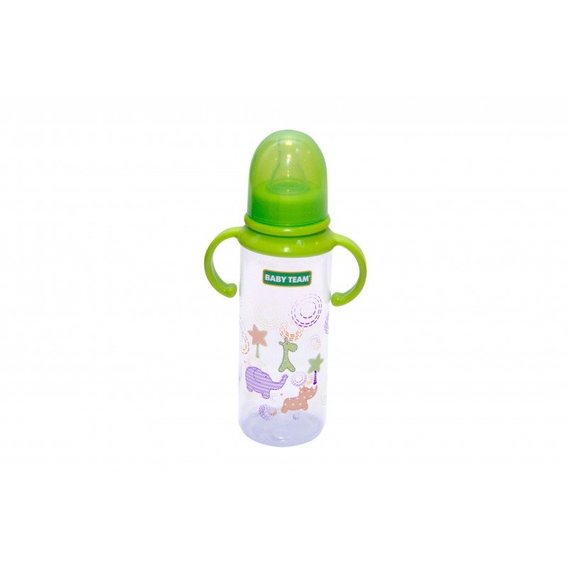 Бутылочка с ручками и силиконовой соской Baby Team 250мл 0+ (1411 салатовый)