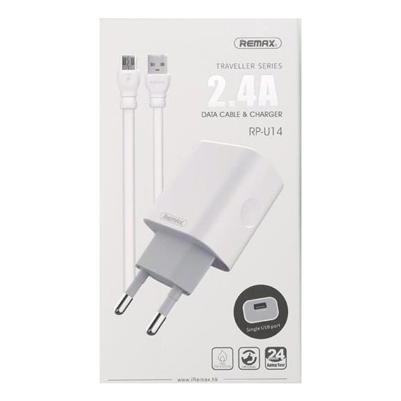 Зарядное устройство Remax USB Wall Charger Traveller 2.4A with microUSB Cable White (RP-U14MICRO-WHITE)