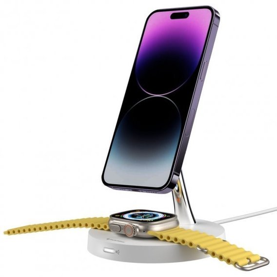 Зарядное устройство SwitchEasy Wireless Charger MagPower 2-in-1 White (SCGIWA117WH22) for iPhone 15 I 14 I 13 I 12 series, Apple Watch and Apple AirPods