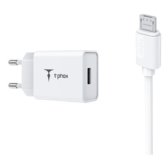 Зарядное устройство T-PHOX USB Wall Charger Mini 12W with microUSB Cable 1.2m White (Mini(W)+Micro)