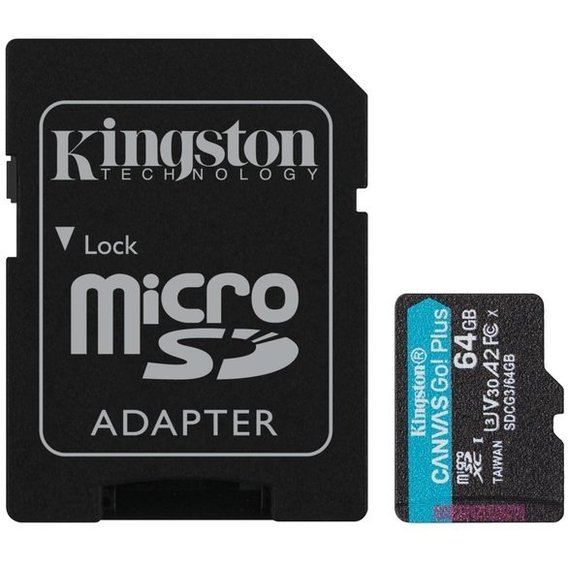 Карта памяти Kingston 64GB microSDXC Class 10 UHS-I U3 V30 A2 Canvas Go Plus + adapter (SDCG3/64GB)