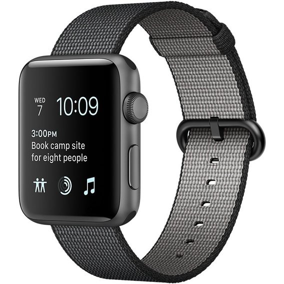Apple Watch Series 2 38mm Space Gray Aluminum Case with Black Woven Nylon Sport Band (MP052)