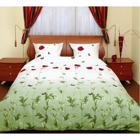Комплект постельного белья Комплект полуторный ТЕП Маки зеленые с бабочками_533