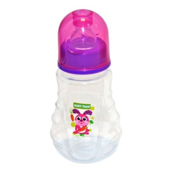 Бутылочка эргономичной формы с силиконовой соской Baby Team 150мл 0+ (1405 зайчик)