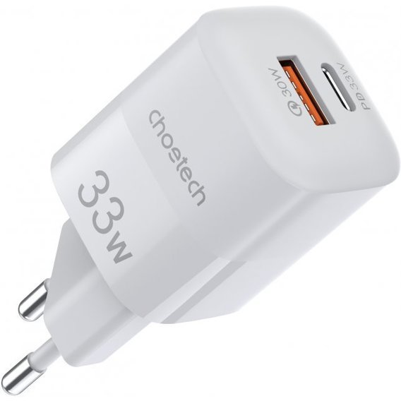 Зарядное устройство Choetech Wall Charger USB+USB-C GaN 33W White (PD5006)