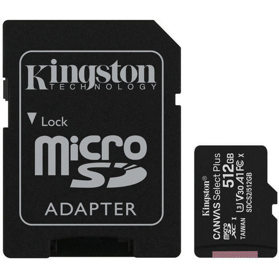 Карта памяти Kingston 512GB microSDXC UHS-I U3 V30 A1 Canvas Select Plus + adapter (SDCS2/512GB)