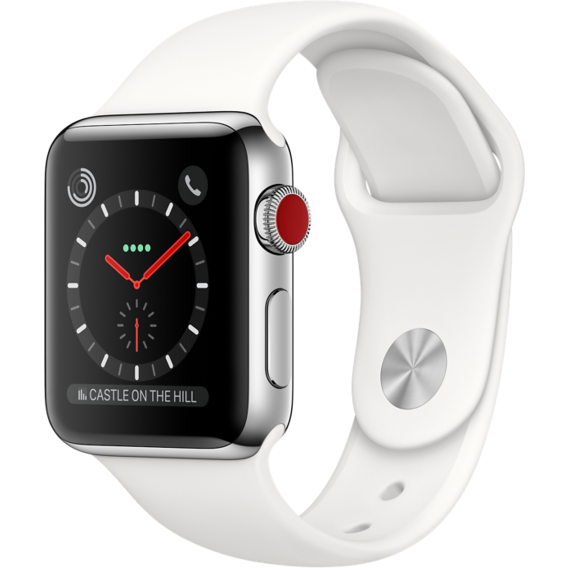 Apple Watch Series 3 38mm GPS+LTE Stainless Steel Case with Soft White Sport Band (MQJV2)