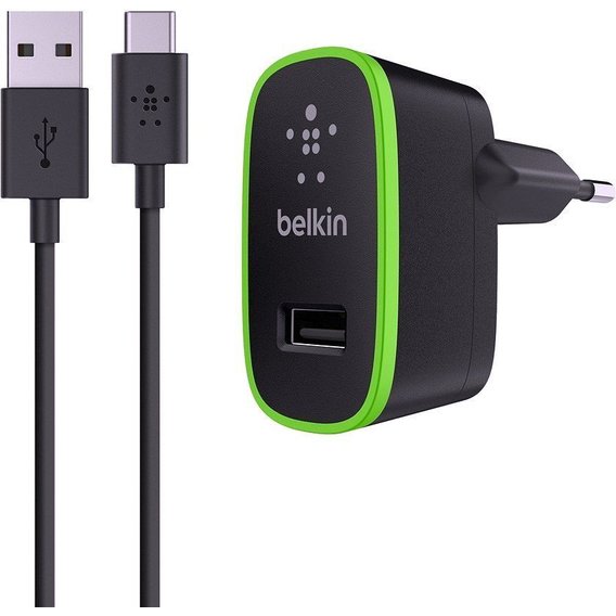 Зарядное устройство Belkin USB Wall Home Charger to USB-C 1.8m 2.1A Black (F7U001vf06-BLK)