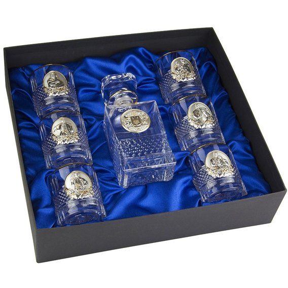 Набор для виски Boss Crystal Гербовый с казаками 7 предметов серебро, золото, хрусталь (B7KOZ1GG)