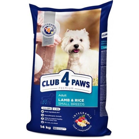 Сухой корм Club 4 Paws Premium Adult для собак малых пород с ягненком и рисом 14 кг (4820083909580)