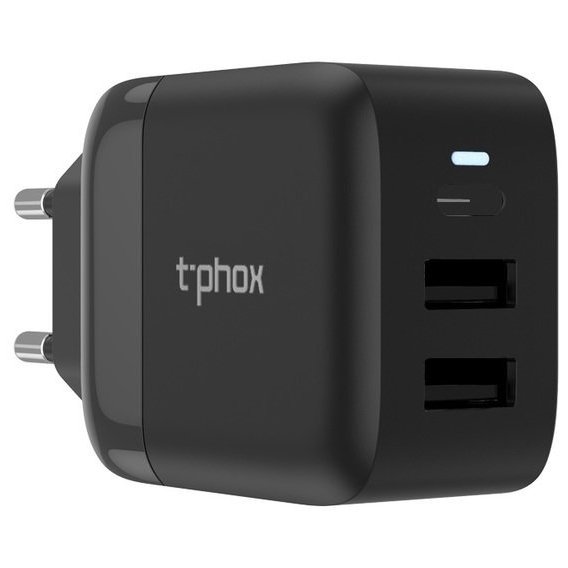 Зарядное устройство T-PHOX Wall Charger USB-C and 2xUSB3.0 24W Classic Black (Classic Black)